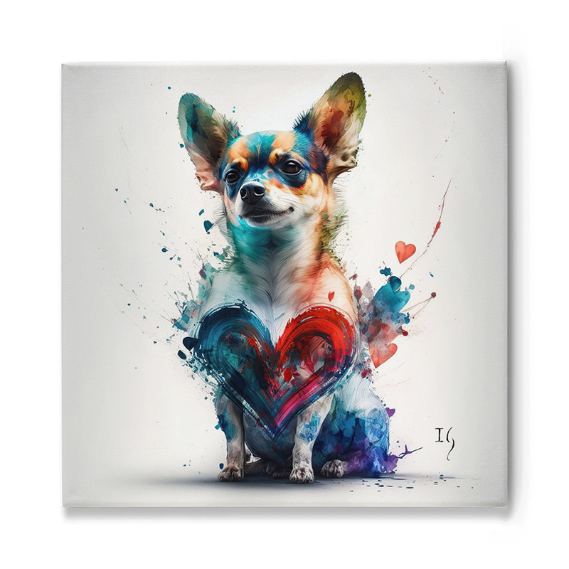 Chihuahua with heart design, colorful pet art and custom portrait