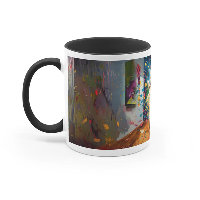 Golden retriever running with joy on a colorful artistic mug from the Pet Paradise collection.