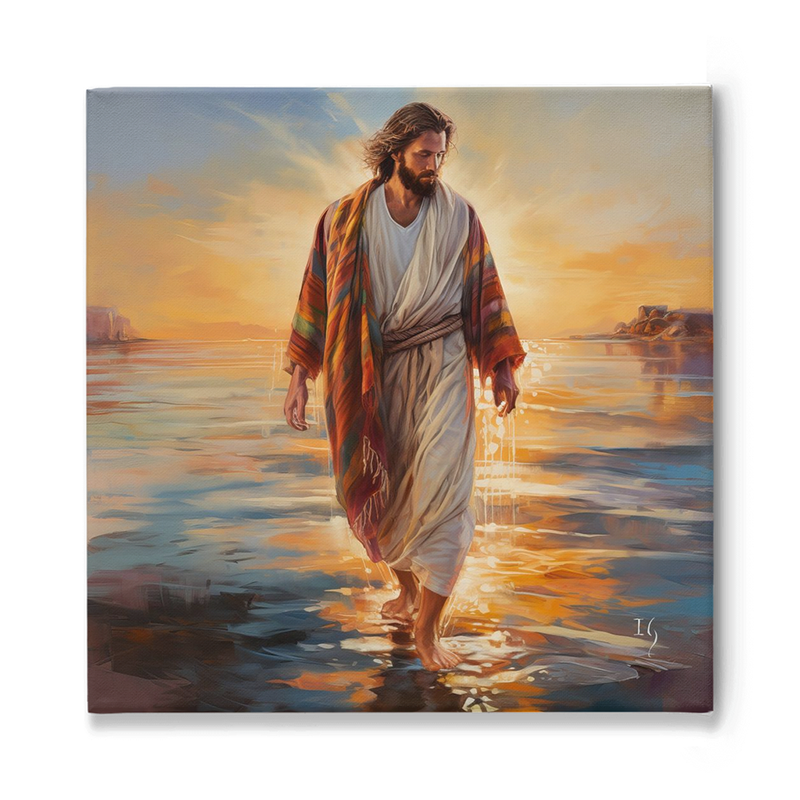 Painting of Jesus smiling serenely at sunrise