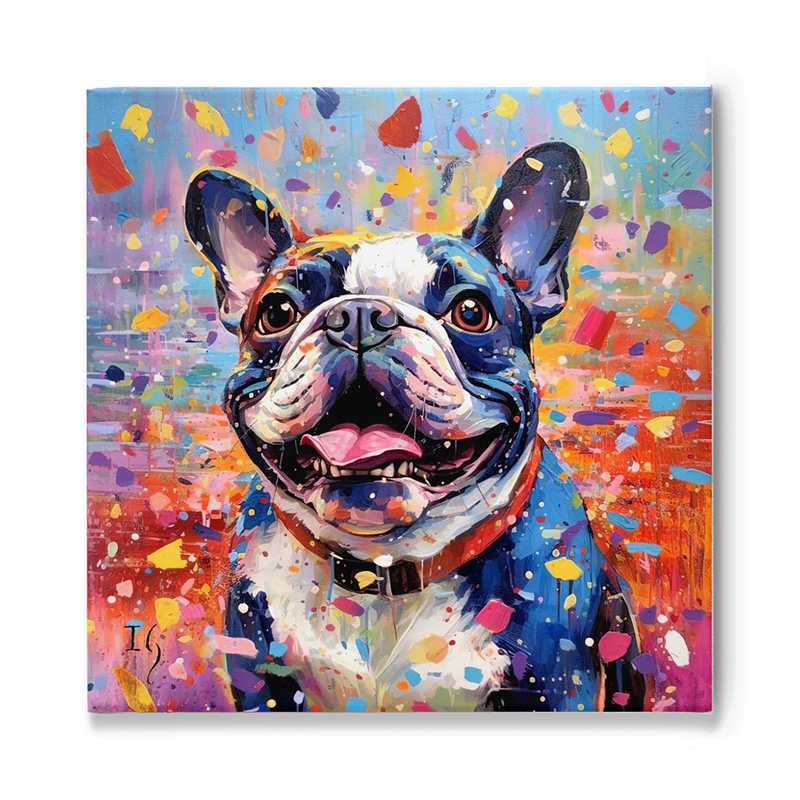 Custom colorful dog painting of a French Bulldog with vibrant background