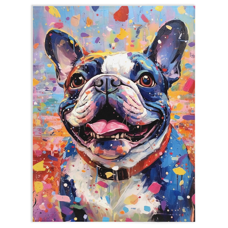 Joyful Frenchie - A lively acrylic painting capturing the spirit of a joyful French Bulldog - Joie De Vivre - Playful Frenchie