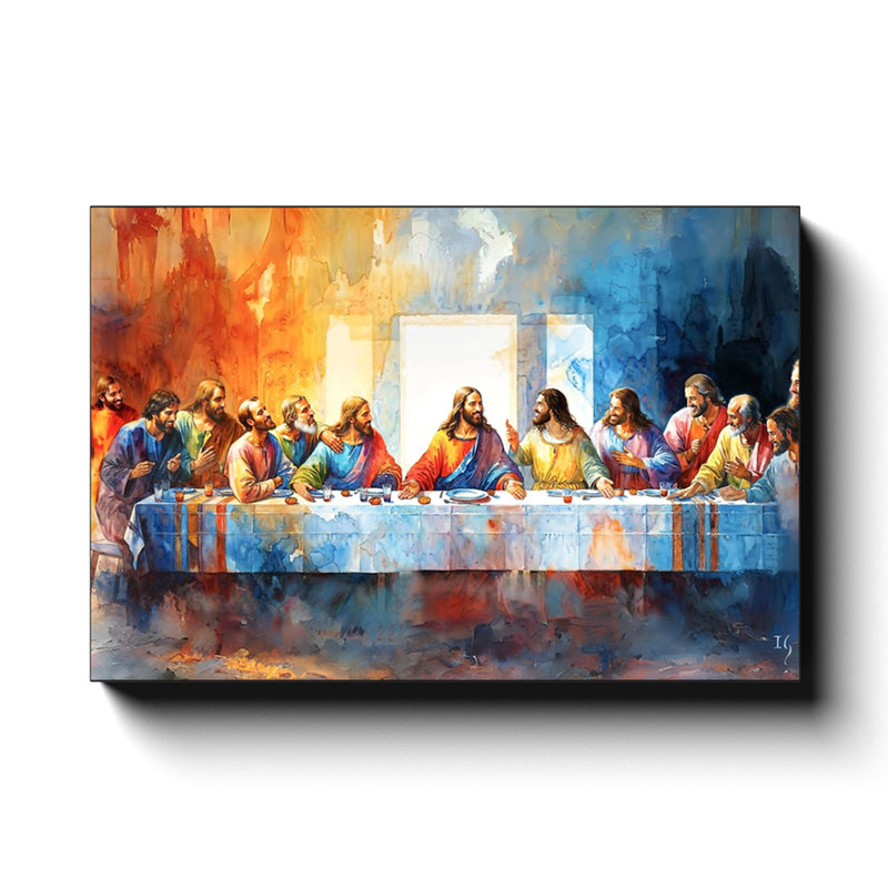 Modern artwork depicting an iconic spiritual gathering, highlighting unity and faith through vivid colors and expressive postures.