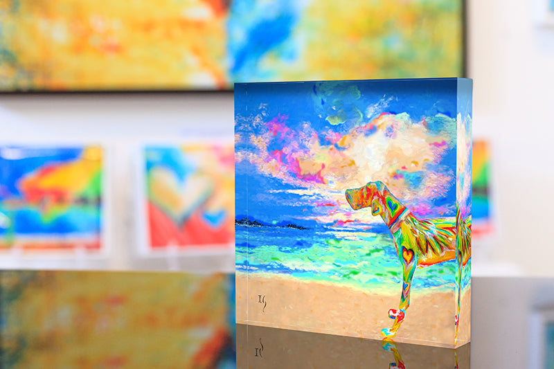 Charming acrylic art piece celebrating the beauty of nature, with a focus on beaches and an animal symbolizing unconditional love. Features a striking 3D effect and requires no installation.