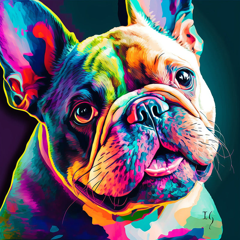 Artistic French Bulldog with a rainbow palette.